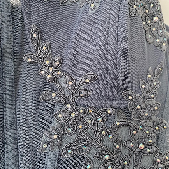 Windsor Blue Mesh Corset Prom Dress - Picture 6 of 12